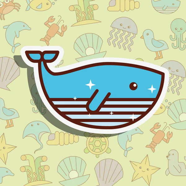 고래 바다 생활 만화 — 스톡 벡터