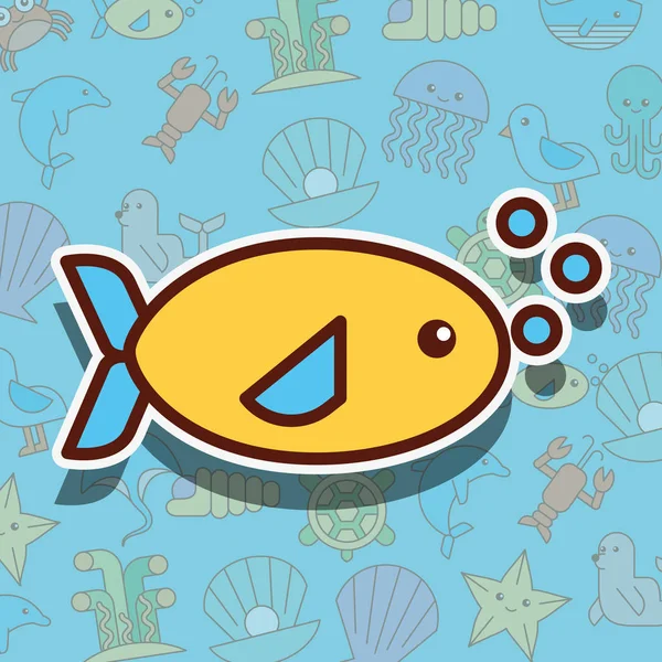 Peces vida marina de dibujos animados — Vector de stock