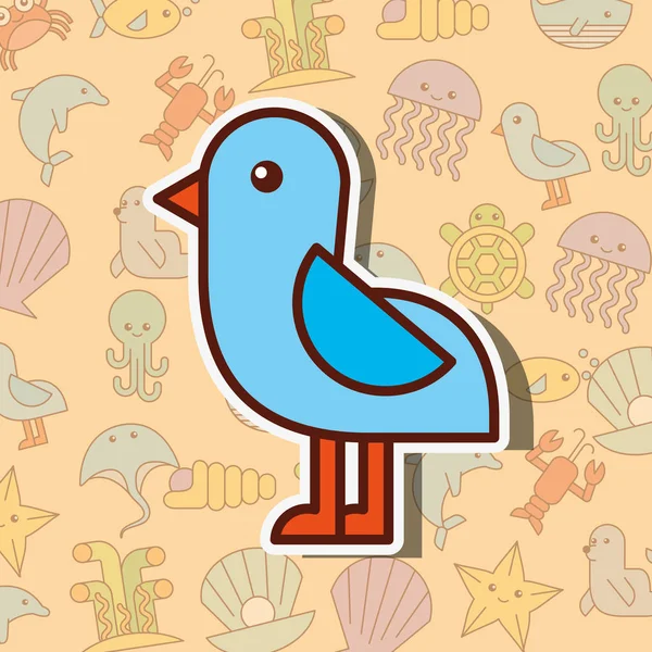 Gabbiano uccello mare vita cartoni animati — Vettoriale Stock