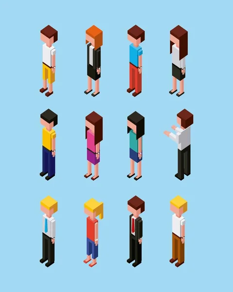 People characters avatar team cartoon isometric — Stock Vector
