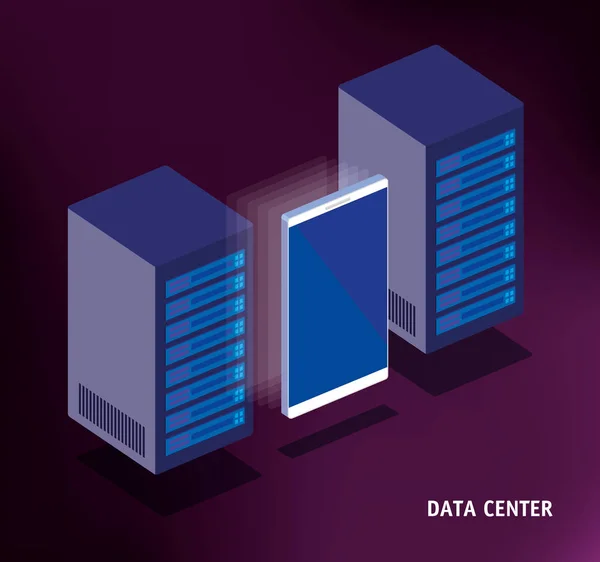 Icone isometriche della tecnologia data center — Vettoriale Stock