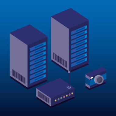 veri merkezi teknoloji izometrik simgeleri