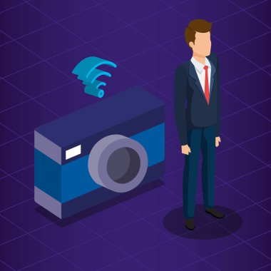 dijital teknoloji ile iş kişi izometrik