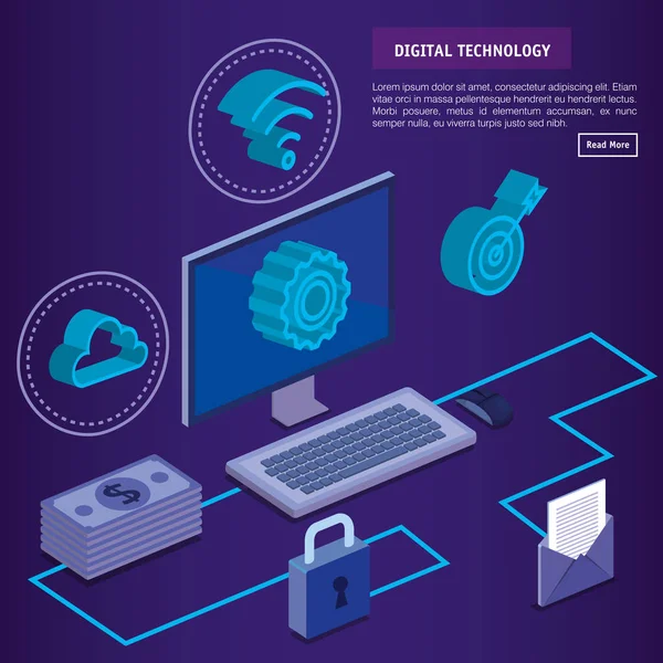 Icone isometriche della tecnologia digitale — Vettoriale Stock