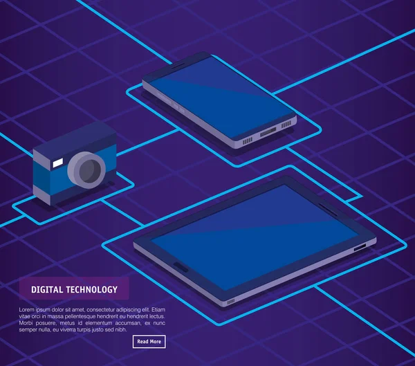 Technologia cyfrowa izometrii ikony — Wektor stockowy