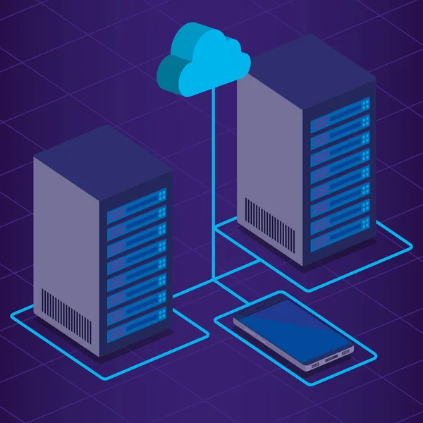 Tecnologia de data center ícones isométricos — Vetor de Stock