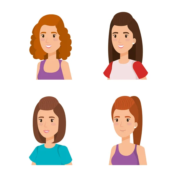 Персонажи аватаров молодых девушек — стоковый вектор