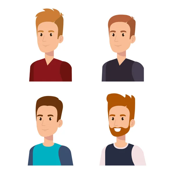 Jóvenes chicos avatares personajes — Vector de stock