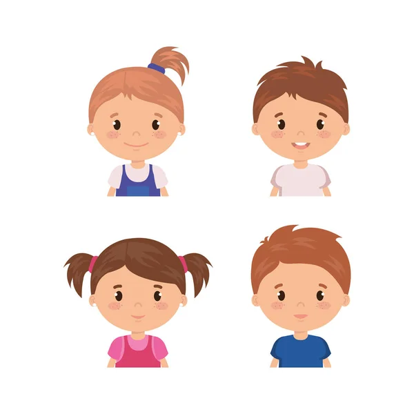 Niños pequeños personajes amistosos — Vector de stock