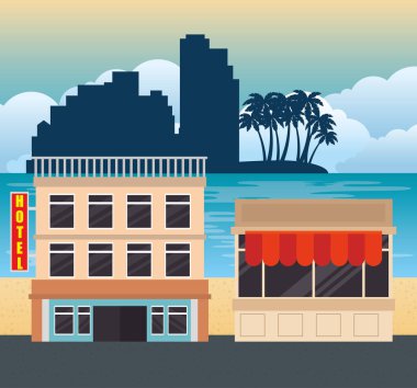 Cityscape binalar sahne simgeler