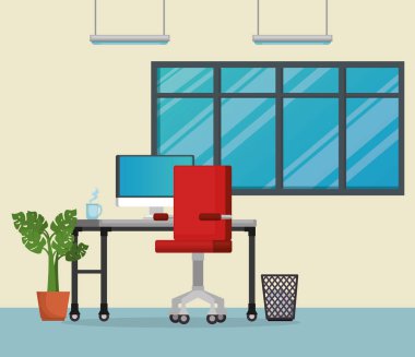 ofis işyeri sahne simgeler vektör çizim tasarım
