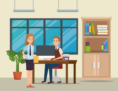 iş adamları Ofis İşyeri sahne vektör çizim tasarım