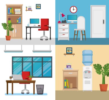 Office işyerleri sahneleri Icons set