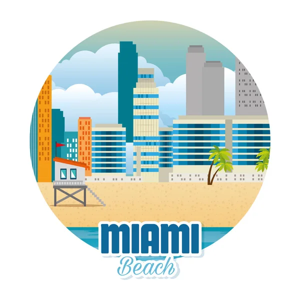 Miami playa paisaje urbano escena — Archivo Imágenes Vectoriales