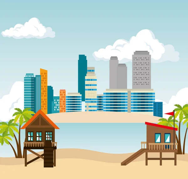Miami beach cityscape scene — Stock Vector