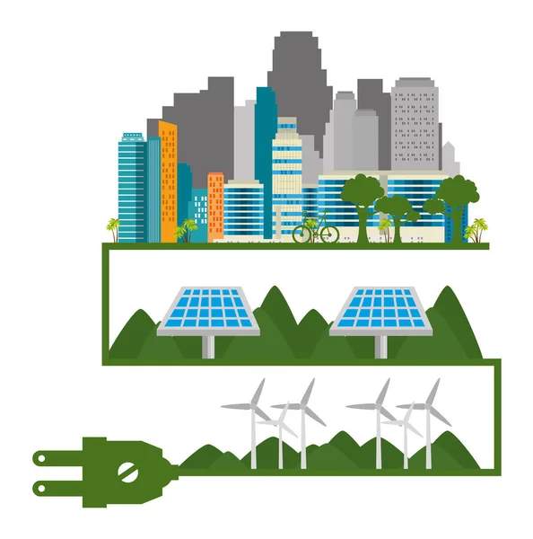 Bâtiments écologie ville verte scène — Image vectorielle