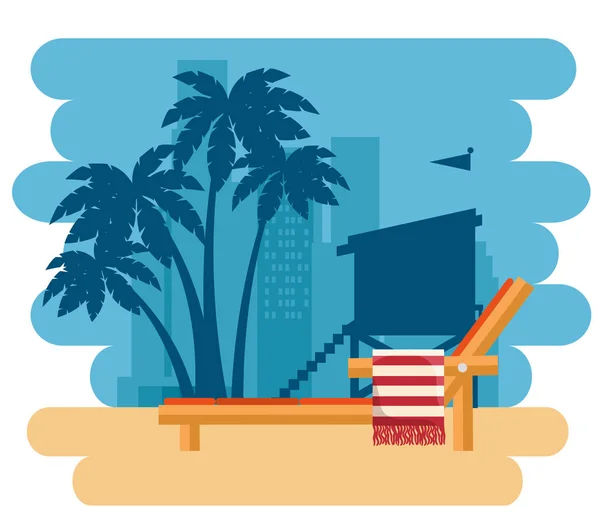 Miami plage paysage urbain scène — Image vectorielle