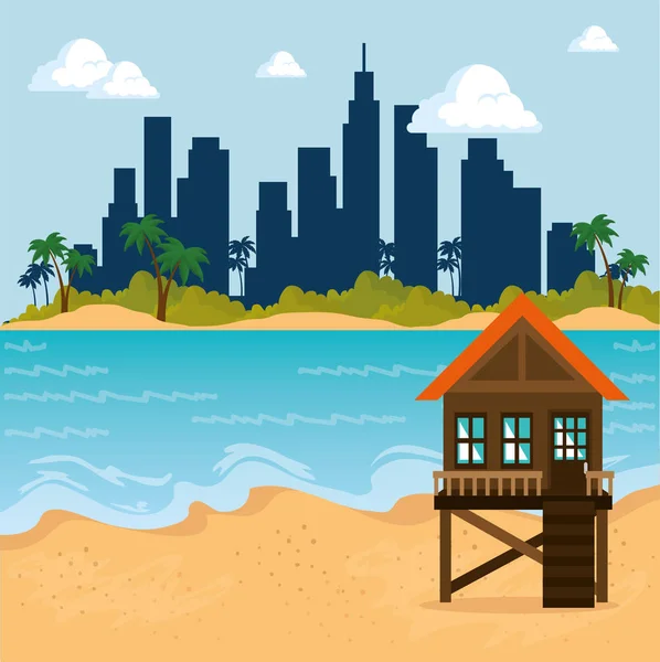 Miami beach cityscape scene — Stock Vector