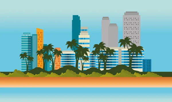 Miami Playa Paisaje Urbano Escena Vector Ilustración Diseño — Vector de stock