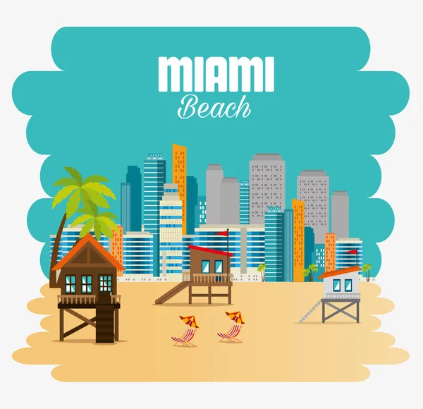 Miami playa paisaje urbano escena — Archivo Imágenes Vectoriales