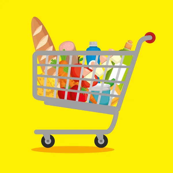 购物车中的超市产品 — 图库矢量图片