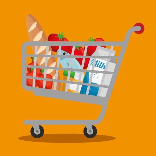 Alışveriş sepeti içinde süpermarket ürünleri — Stok Vektör