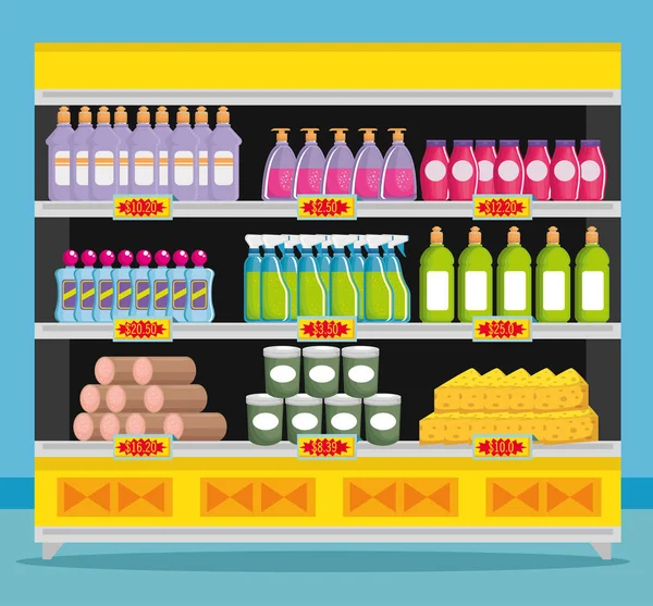 Estanterías de supermercados con productos — Archivo Imágenes Vectoriales