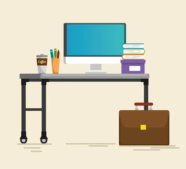 Oficina Lugar Trabajo Escena Iconos Vector Ilustración Diseño — Vector de stock