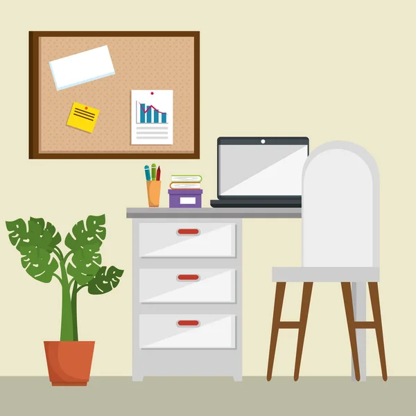 Oficina lugar de trabajo escena iconos — Vector de stock