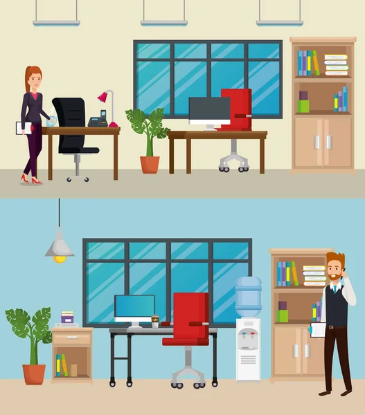 Business people in the office workplace scene — Stock Vector
