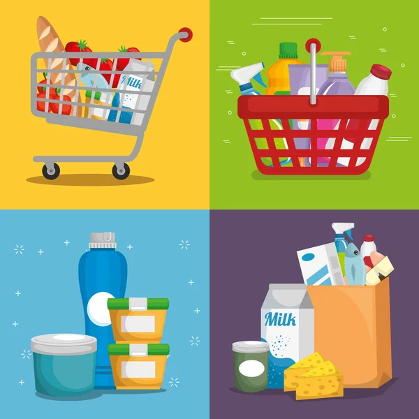 Supermarket set de produse cu oferta speciala — Vector de stoc