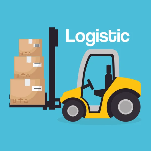 Vehículo montacargas con cajas servicios logísticos — Vector de stock