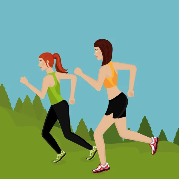 妇女在风景奔跑 — 图库矢量图片