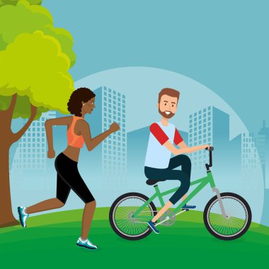 Bisiklet peyzaj ile çift