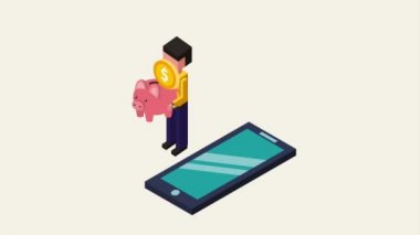 Piggy banka transferi smartphone tutan adam