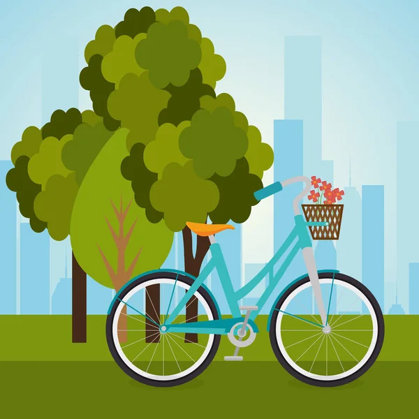 Bicicleta en la escena del parque — Vector de stock