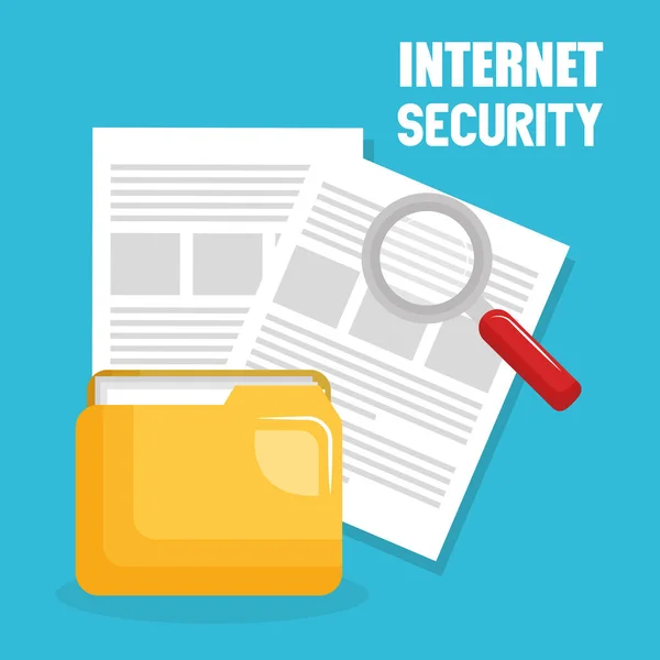 Documento della cartella con icone di sicurezza Internet — Vettoriale Stock