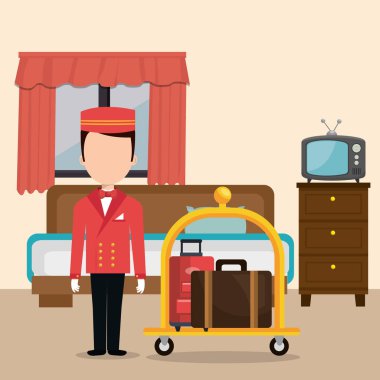 Belboy otel karakter vektör çizim tasarım içinde çalışma