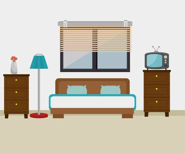 Dormitorio hotel escene icono — Vector de stock