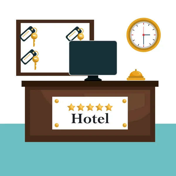Iconos de la escena de recepción del hotel — Vector de stock