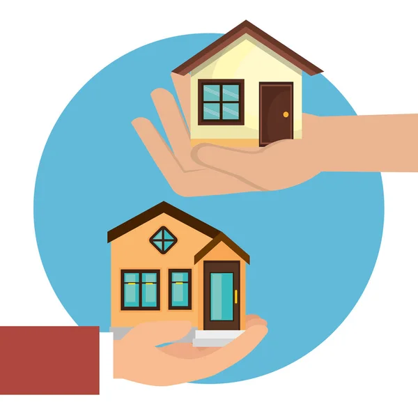 Hands lifting houses icon — Stock Vector