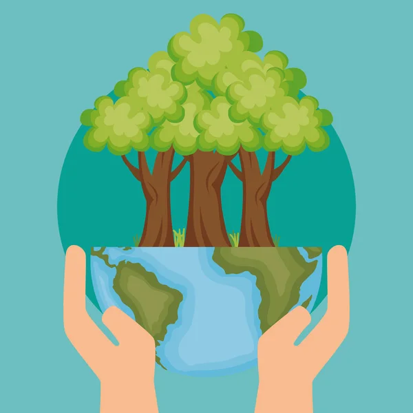 World planet with tree ecology icon — Stock Vector