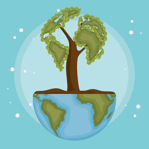 Планета мира с иконой экологии деревьев — стоковый вектор