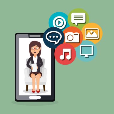 Sosyal medya simge ile çalışan kadın