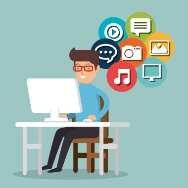 Sosyal Medya Icons ile çalışan adam