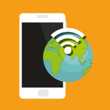 Dünya ve wifi sinyal ile Smartphone aygıtı