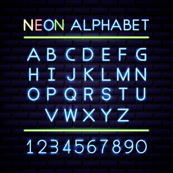 Amerikaanse Onafhankelijkheidsdag Neon Alfabet Veel Getallen Vector Illustratie — Stockvector