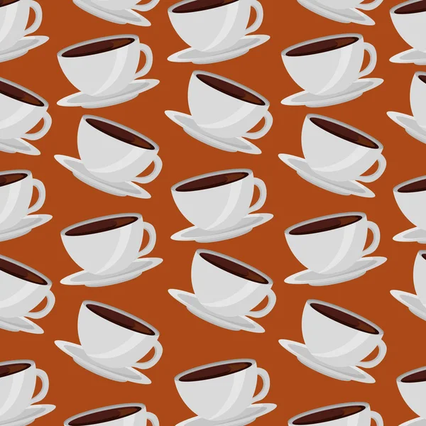 Xícaras de café em pratos design padrão de aroma — Vetor de Stock