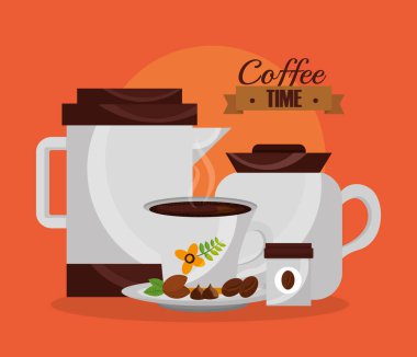 kahve makineleri ve Kupası tahıl aroma vektör çizim