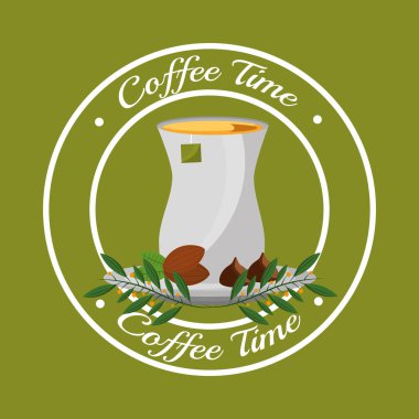 kahve zaman çay poşeti ve sırıtıyor bırakır etiket